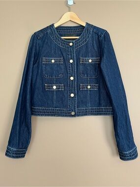{PAIGE} Kiya Tailored Denim Jacket in Dark Blue Wash - Womens Medium